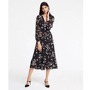 Ann Taylor Petite Meadow Floral Pleated Wrap Dress In Black